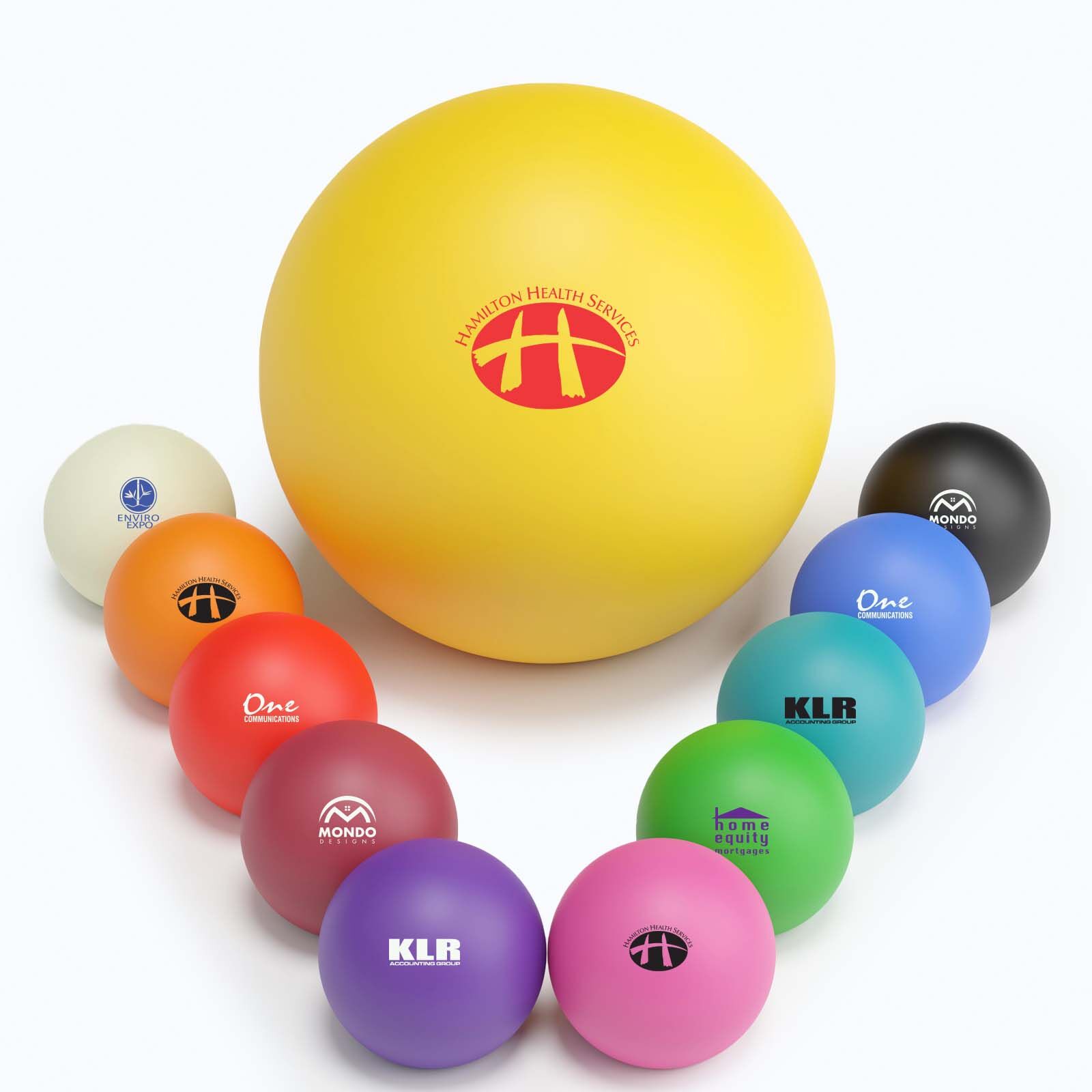 A colorful ball with logo in heat transfer vinyl and UV printing