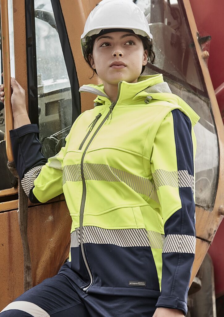 ZJ753_Talent_Yellow_Navy_Syzmik Womens Streetworx 2 In 1 Stretch Softshell Jacket FV ZJ753_Talent_Yellow_Navy_Syzmik
