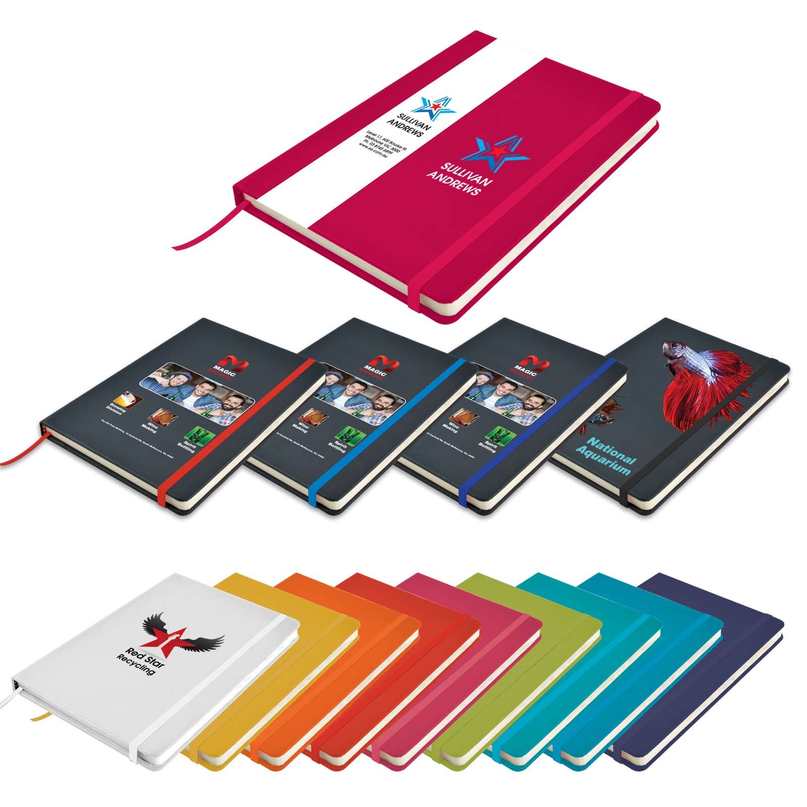 Softcover notebook with detailed embroidery and vibrant heat transfer vinyl printing Softcover notebook with detailed embroidery and vibrant heat transfer vinyl printing