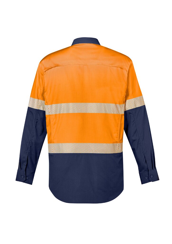 ZW229_Orange_Navy_Syzmik Mens Rugged Cooling Hi Vis Segmented Tape Long Sleeve Shirt Bk ZW229_Orange_Navy_Syzmik