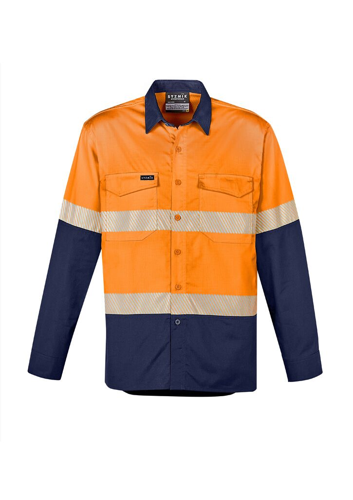 ZW229_Orange_Navy_Syzmik Mens Rugged Cooling Hi Vis Segmented Tape Long Sleeve Shirt Fr ZW229_Orange_Navy_Syzmik Mens Rugged Cooling Hi Vis Segmented Tape Long Sleeve Shirt Fr