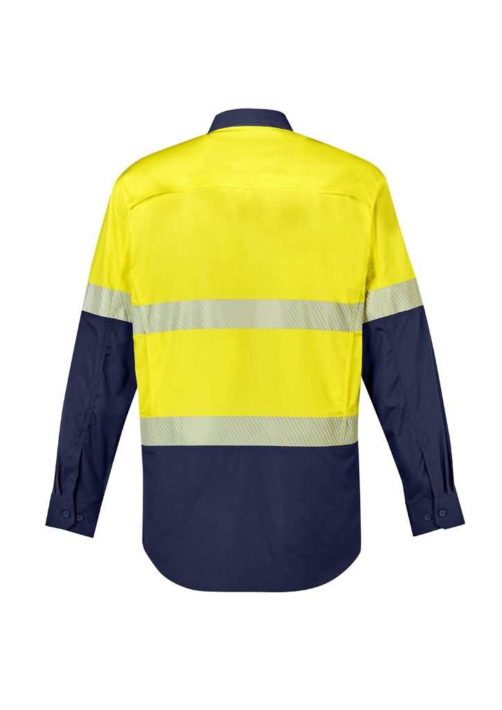 ZW229_Yellow_Navy_Syzmik Mens Rugged Cooling Hi Vis Segmented Tape Long Sleeve Shirt Bk ZW229_Yellow_Navy_Syzmik