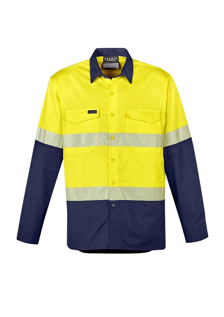 ZW229_Yellow_Navy_Syzmik Mens Rugged Cooling Hi Vis Segmented Tape Long Sleeve Shirt Fr ZW229_Yellow_Navy_Syzmik Mens Rugged Cooling Hi Vis Segmented Tape Long Sleeve Shirt Fr