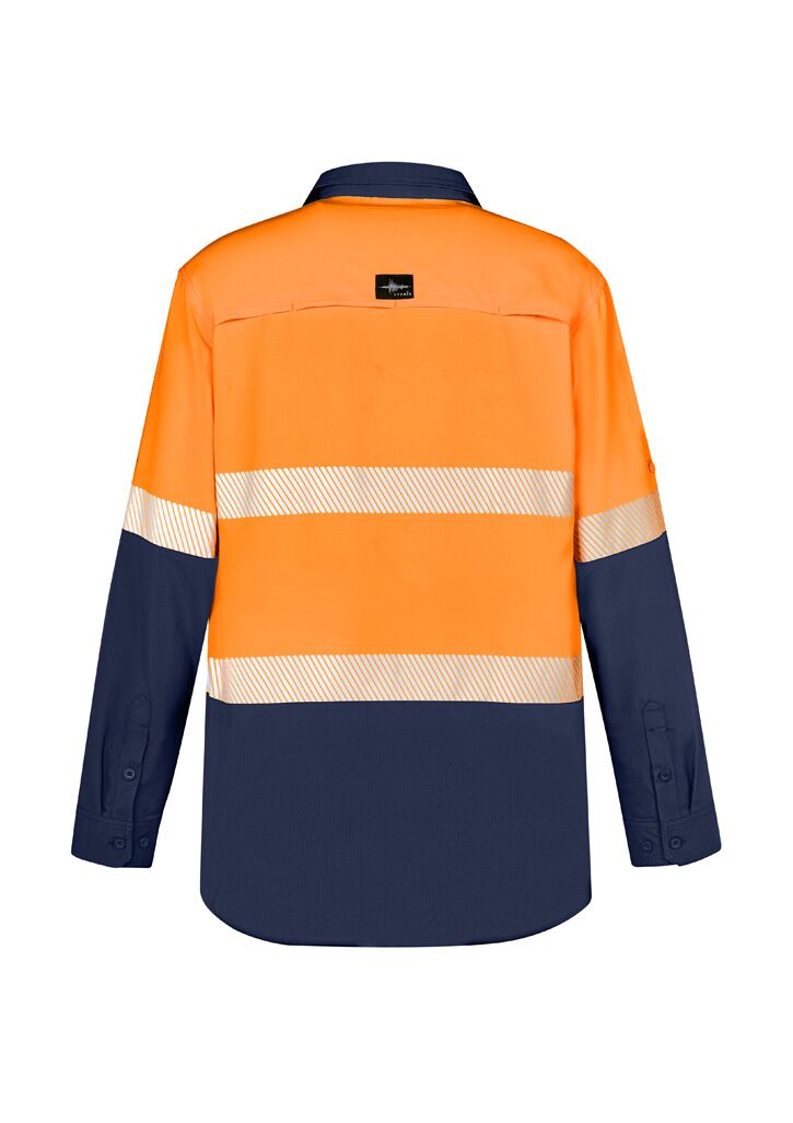 ZW470_Orange_Navy_Syzmik Mens Hi Vis Outdoor Segmented Tape Long Sleeve Shirt Back ZW470_Orange_Navy_Syzmik Mens Hi Vis Outdoor Segmented Tape Long Sleeve Shirt Back