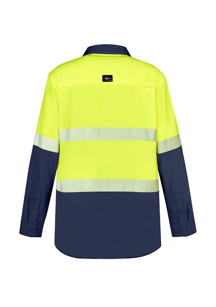 ZW470_Yellow_Navy_Syzmik Mens Hi Vis Outdoor Segmented Tape Long Sleeve Shirt Bk ZW470_Yellow_Navy_Syzmik Mens Hi Vis Outdoor Segmented Tape Long Sleeve Shirt Bk