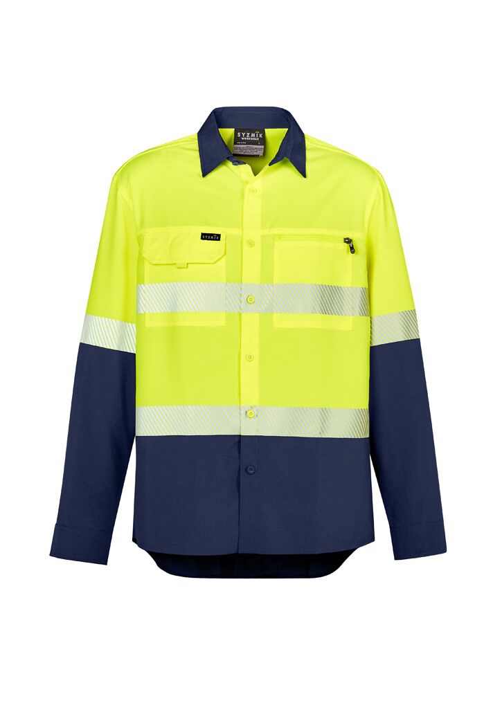 ZW470_Yellow_Navy_Syzmik Mens Hi Vis Outdoor Segmented Tape Long Sleeve Shirt Fr ZW470_Yellow_Navy_Syzmik Mens Hi Vis Outdoor Segmented Tape Long Sleeve Shirt Fr