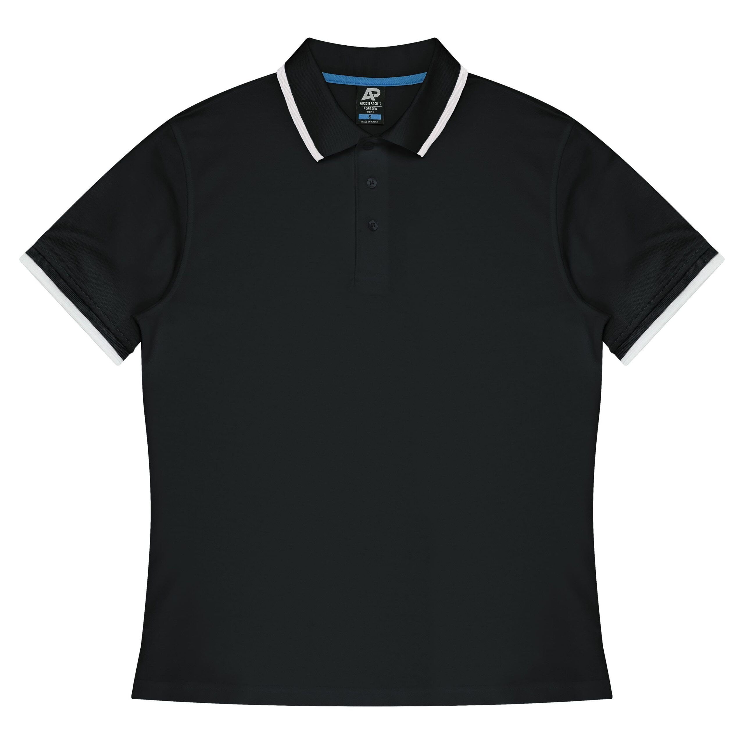 CBWM: Custom Men's Polo Striped Collar Shirt Printing & Embroidery – PORTSEA Black White -Front CBWM: Custom Men's Polo Striped Collar Shirt Printing & Embroidery – PORTSEA Black White -Front