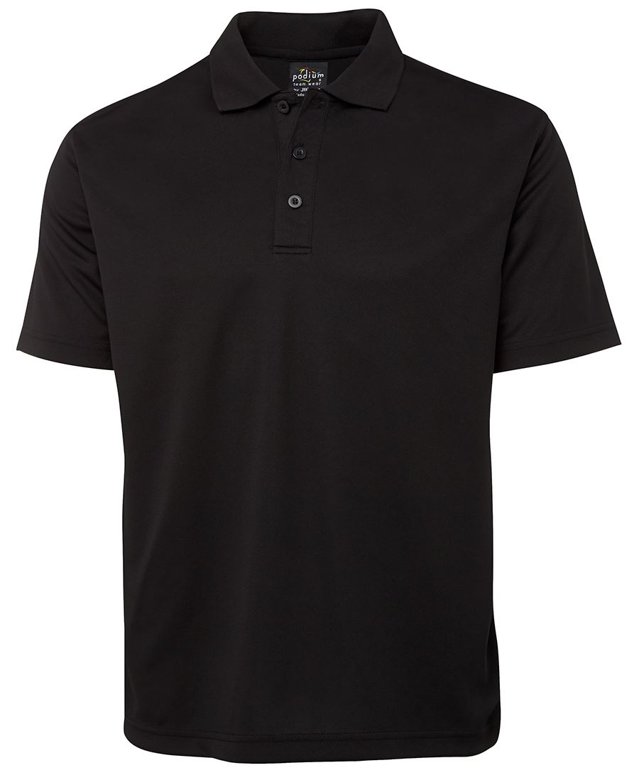 Podium S/S Poly Polo - Black- sample product for embroidery patches for t shirts in Perth Podium S/S Poly Polo - Black- sample product for embroidery patches for t shirts in Perth