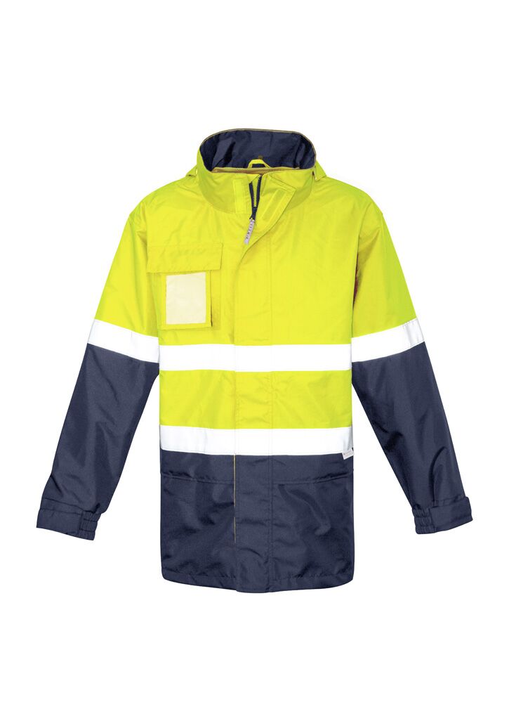 ZJ357_Syzmik Mens Hi Vis Ultralite Waterproof Jacket Yellow Navy Front ZJ357_Syzmik Mens Hi Vis Ultralite Waterproof Jacket Yellow Navy Front