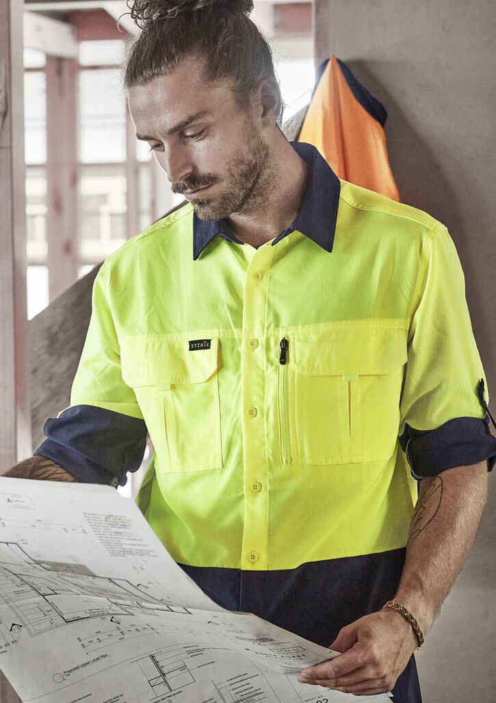 ZW468_Syzmik Mens Hi Vis Outdoor Long Sleeve Shirt Full View ZW468_Syzmik Mens Hi Vis Outdoor Long Sleeve Shirt Full View