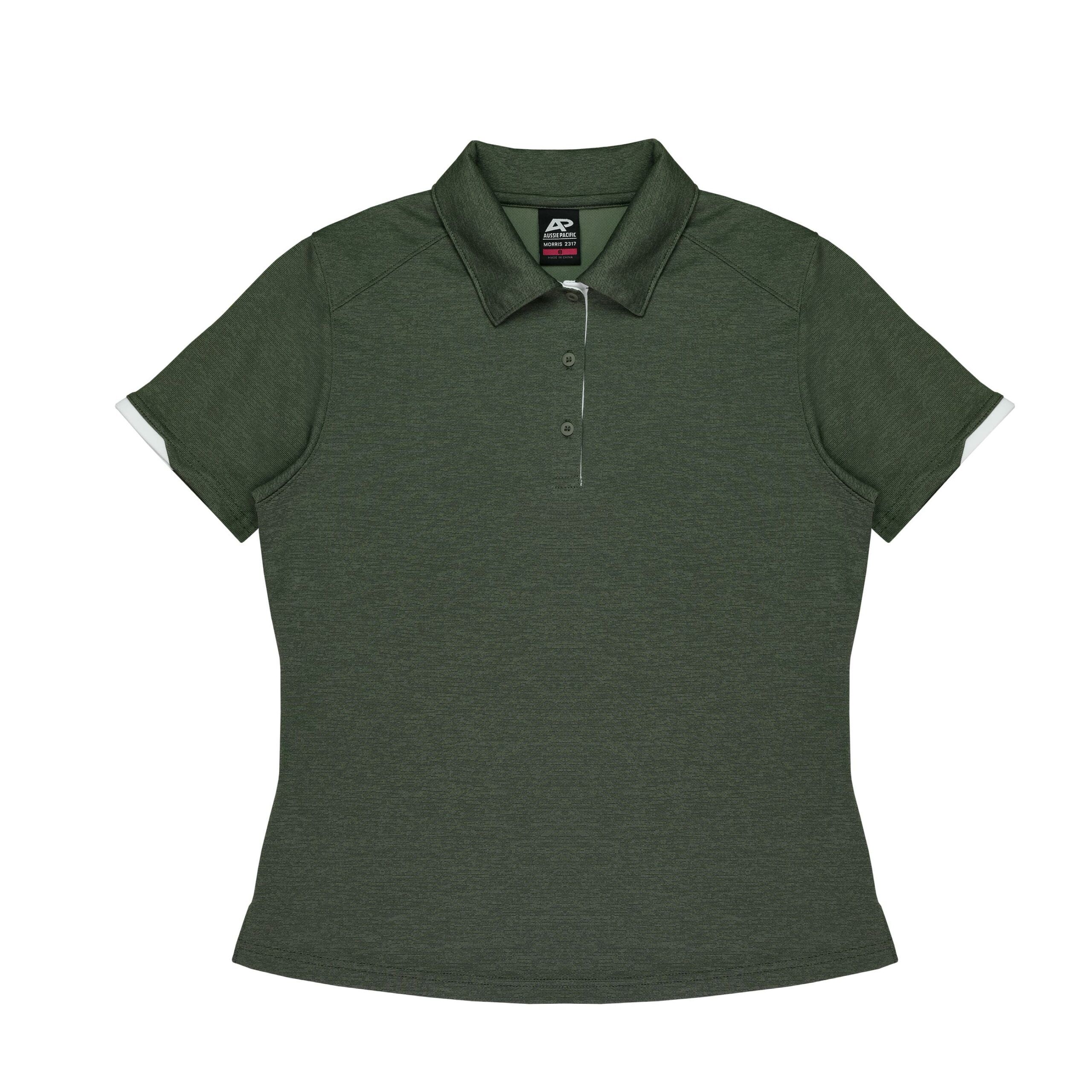 CBWM: Custom Women's Polo Shirt Printing & Embroidery – Morris Army Green White -Front CBWM: Custom Women's Polo Shirt Printing & Embroidery – Morris Army Green White -Front