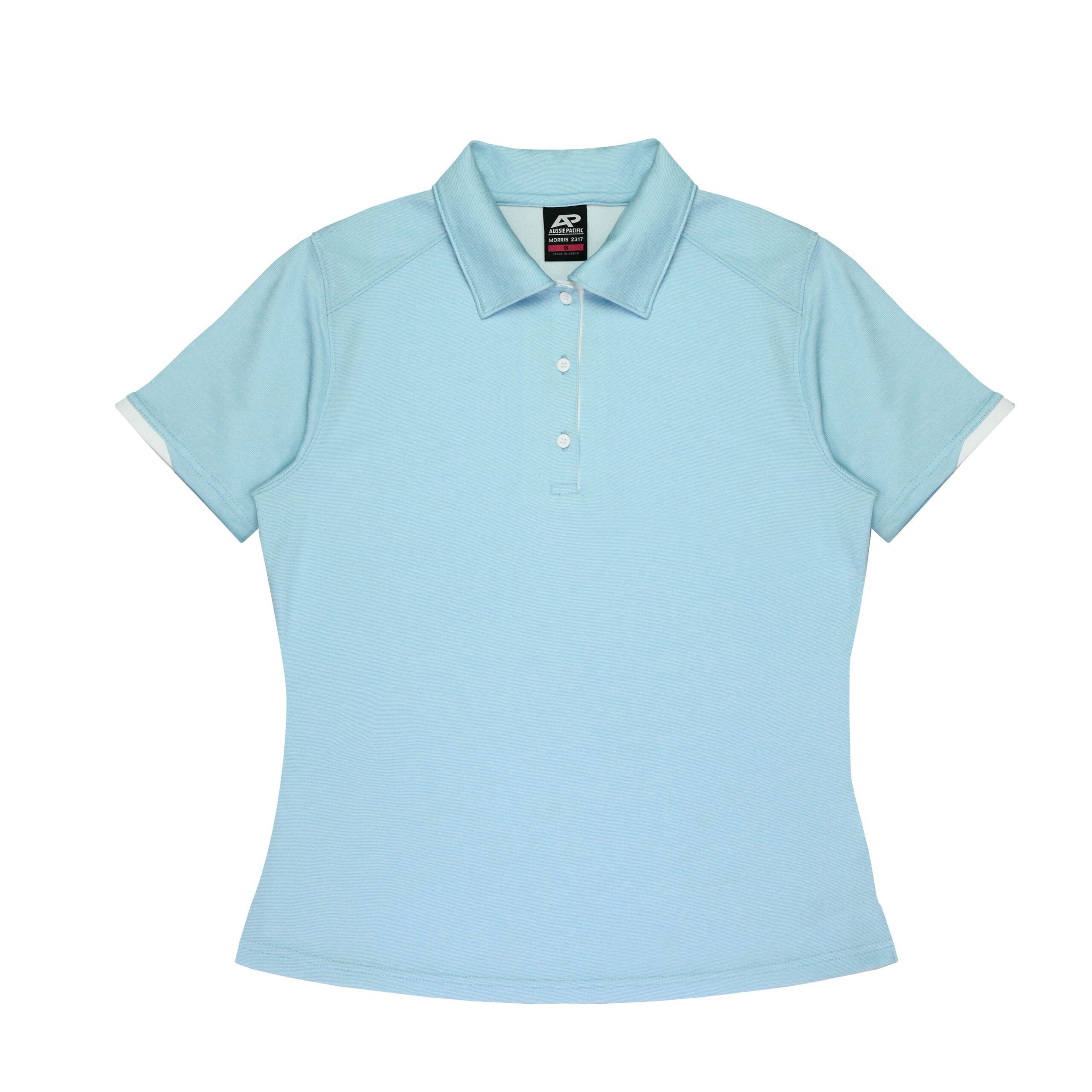 CBWM: Custom Women's Polo Shirt Printing & Embroidery – Morris Light Blue White -Front CBWM: Custom Women's Polo Shirt Printing & Embroidery – Morris Light Blue White -Front