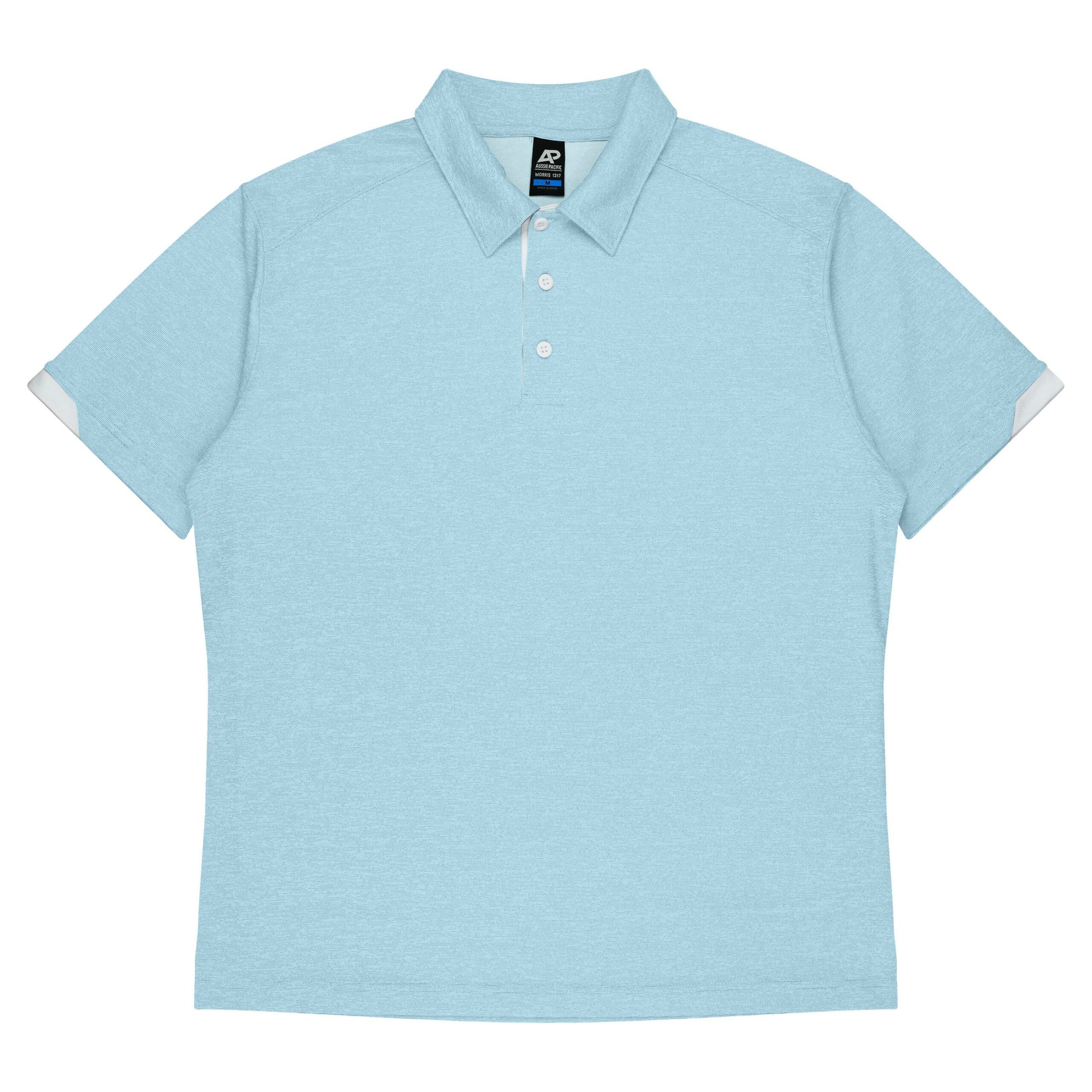 CBWM: Custom Men's Polo Shirt Printing & Embroidery – Light Blue White -Front CBWM: Custom Men's Polo Shirt Printing & Embroidery – Light Blue White -Front