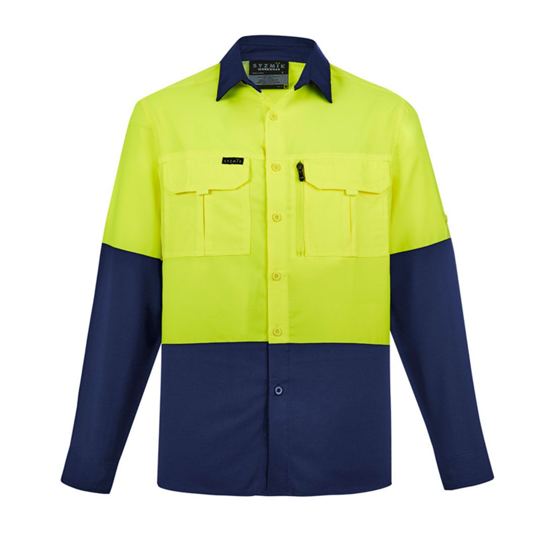 ZW468_Yellow_Navy_Syzmik Mens Rugged Cooling Hi Vis Segmented Tape Long Sleeve Shirt Fr ZW468_Yellow_Navy_Syzmik Mens Rugged Cooling Hi Vis Segmented Tape Long Sleeve Shirt Fr