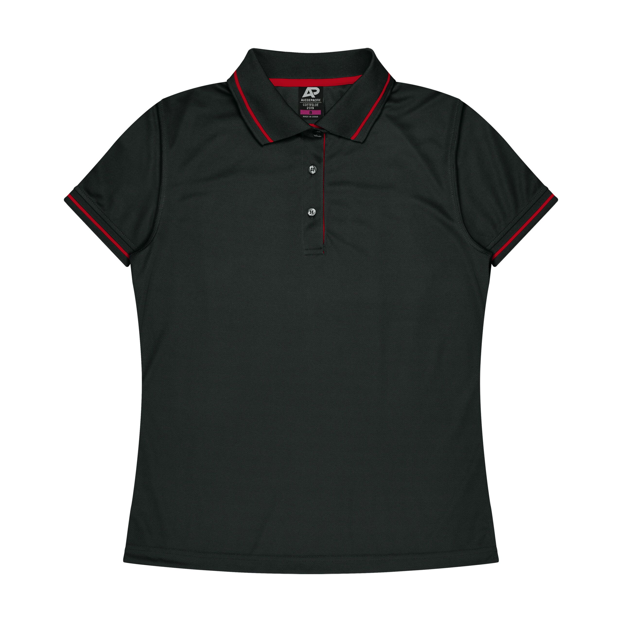 CBWM: Polo Shirt - Cottesloe Black-Red Front for UV Printing and Embroidery designs CBWM: Polo Shirt - Cottesloe Black-Red Front for UV Printing and Embroidery designs