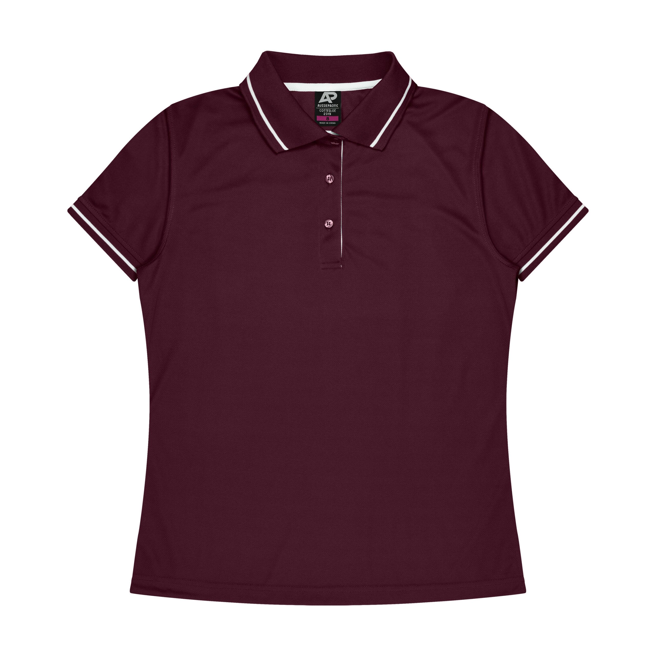 CBWM: Polo Shirt - Cottesloe Maroon-White Front for UV Printing and Embroidery designs CBWM: Polo Shirt - Cottesloe Maroon-White Front for UV Printing and Embroidery designs
